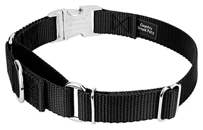 Country Brook Petz - Martingale Dog Collar - Heavy Duty Nylon Adjustable Martingale Dog Collar with Premium Buckle for Small Medium Large Breeds (5/8 Inch, Extra Small, Black) - color: Black, size: Extra Small (Pack of 1)