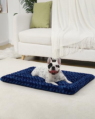 Washable Dog Bed Mat Crate Pad Soft Fluffy Pet Kennel Beds Dog Sleeping Mattress for Large Jumbo Medium Small Dogs, 36 x 23 Inch, Blue - color: Blue, size: 36.00" x 23.00" x 1.50"