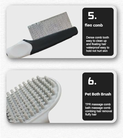 Dog Grooming Kit for Dogs at Home, 6-in-1 Pet Grooming Kit with Slicker Brush, Dematting Tool, Stainless Steel Comb, Nail Clipper for Dogs, Nail File & Bath Massage Glove