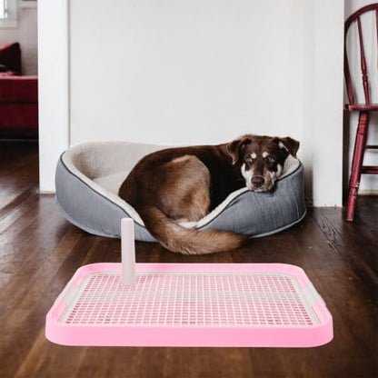 Kisangel Plastic Dog Toilet Potty Tray with Detachable Anti-Slip Mesh, Indoor Puppy Pee Station for Small & Medium Dogs, Pet Toilet for Home Office Kitchen & Bathroom - color: Pink