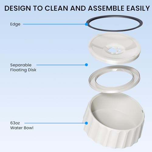 Dog Water Bowl No Spill 70oz/2L Large Capacity Dispenser Non Slip No Splash Bowl Pet Slow Feeder No Drip Dog Water Bowl on Vehicle Slow Water Bowl for Dogs and Cats - color: White