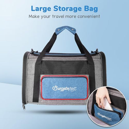 BurgeonNest Cat Carrier, Airline Approved Dog Carrier, Soft Sided Cat Pet Carrier for Small Medium Cats Dogs Under 10 lbs with Side Bag, Collapsible Travel Kitten Puppy Carriers, Blue - color: Blue, size: 17.5"L x 11.0"W x 11.0"H