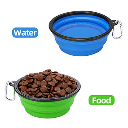 Kytely Large Collapsible Dog Bowls 2 Pack, 34oz Foldable Dog Travel Bowl, Portable Pet Water Food Bowl with Clasp, Pet Cat Feeding Cup Dish for Traveling, Walking, Hiking (Blue+Green) - color: Green & Blue
