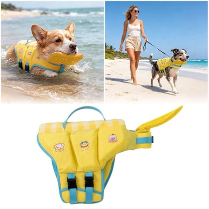 Dog Doggy Life Jacket Life Vest Saver Preserver Reflective Nylon Neoprene Quick Release Adjustable Bandana (Yellow#L) - color: Yellow#L