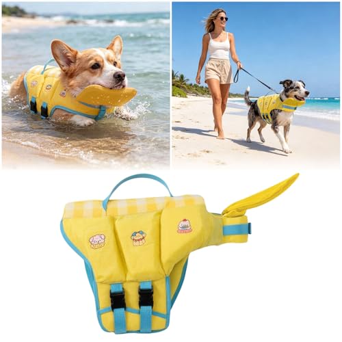 Dog Doggy Life Jacket Life Vest Saver Preserver Reflective Nylon Neoprene Quick Release Adjustable Bandana (Yellow#M) - color: Yellow#M