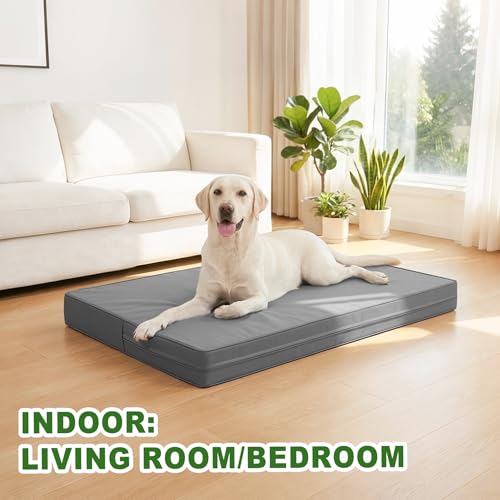Vonabem Outdoor Waterproof Dog Bed Washable, XXL Crate Pad 48 Inch, Wipeable Leather Extra Large Pet Bed with Removable Cover Reversible, Foam Anti-Slip Kennel Pads 47"x29" Grey - color: Grey, size: XXL(47x29x4)