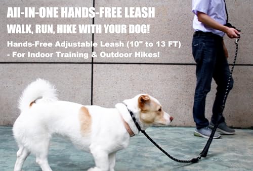 Hands Free Dog Leash Crossbody & Waist for Dog Walking, 13 ft 9-in-1 No Pull Heavy Duty Bungee Slip Lead Leash with 3 Padded Handles, Reflective & Tangle-Free for Large & Medium Dogs Black - size: 13 Ft