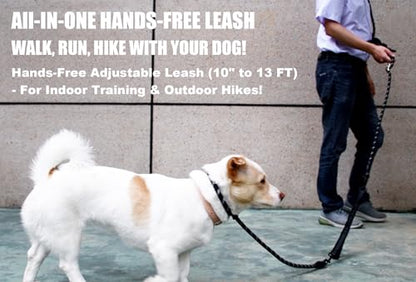 Hands Free Dog Leash Crossbody & Waist for Dog Walking, 13 ft 9-in-1 No Pull Heavy Duty Bungee Slip Lead Leash with 3 Padded Handles, Reflective & Tangle-Free for Large & Medium Dogs Black - size: 13 Ft