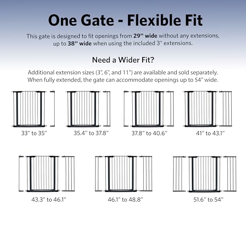 Midwest 29" Steel Walk-Thru Dog Gate, Graphite | Pressure Mounted, Expands 29.5"- 38" Wide, Auto-Close Door, Spring-Loaded Latch, Includes Two 3" Extensions - color: Graphite, size: 29-Inch