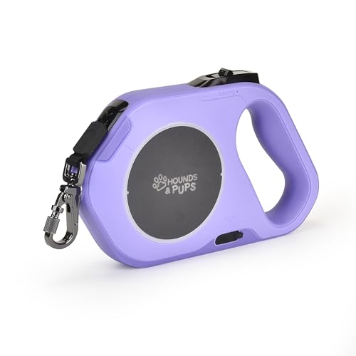 Hounds & Pups Retractable Dog Leash, 15 ft Length, LED Light for Night Walks (Purple) - color: purple