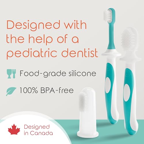 Cherish Baby Care Baby Toothbrush & Toddler Toothbrush Set (0-2 Years) - BPA-Free & Safety-Tested, 2023 Award Winner, Food-Grade Silicone (Teal) - color: Teal, style: Babies