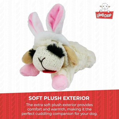 Multipet Lamb Chop Dog Plush Toy w/Easter Bunny Ears - Squeaky Toy for All Dogs - Extra Soft Plush - Stuffed Animal for Cuddling & Playing (6”, Cream/Pink) - size: 6", style: Easter Bunny
