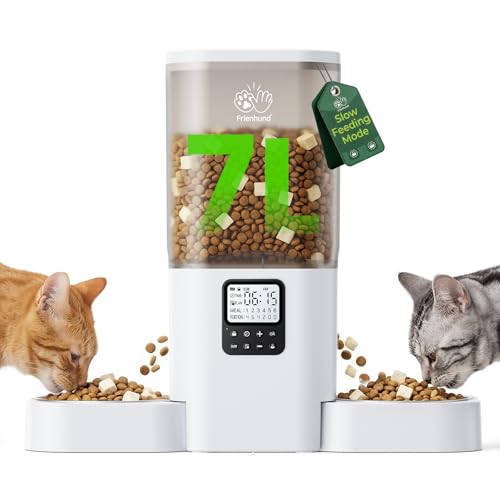 Frienhund Timed Automatic Cat Feeder 2 Cats with Slow Feed: Dual Automatic Dog Feeder with Information Visualization, Programmable Auto Cat Food Dispenser for Multiple Pets,Detachable for Clean-29 Cup - color: White-2