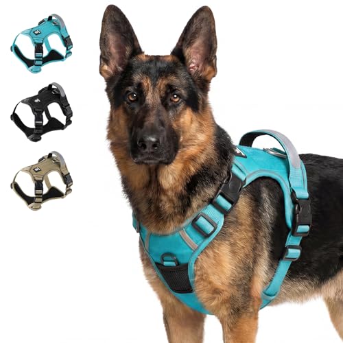 Heavy Duty Tactical Dog Harness for Small Dogs, No Pull Adjustable Reflective Pet Harness with Lockable Buckles, Handle & Dual Leash Clips, Comfortable Puppy Harness for Walking & Training (S, Blue) - color: Blue, size: S