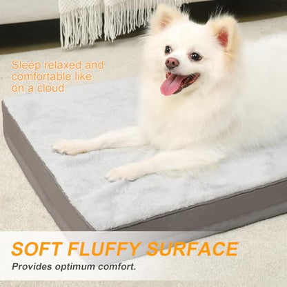 KSIIA Orthopedic Dog Bed, Deluxe Plush Waterproof, 29 x 18 Inch, Gray, 3-Inch Thick High-Density Egg Crate Foam, Removable Cover, Machine Washable - color: Light Grey, size: 29.0"L x 18.0"W x 3.0"Th