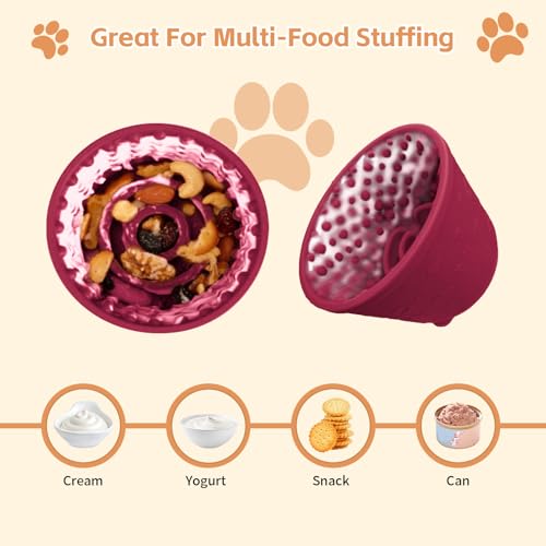Dog Lick Bowl,Anxiety Relief Non-Slip Silicone Treat Bowl,Durable Anti-Choking Long-Lasting Enrichment Slow Feeder Licking Mat for Small Medium Large Breed,Freezable BPA Free Silicone Dishwasher Safe - color: Red, size: S-M