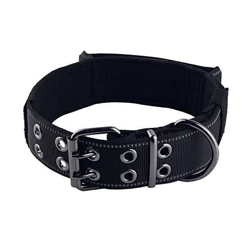 Reflective Dog Collar Heavy Duty Tactical with Control Handle and Metal Buckle for Dog Training(X-Large, Black) - color: Black, size: X-Large (Pack of 1)