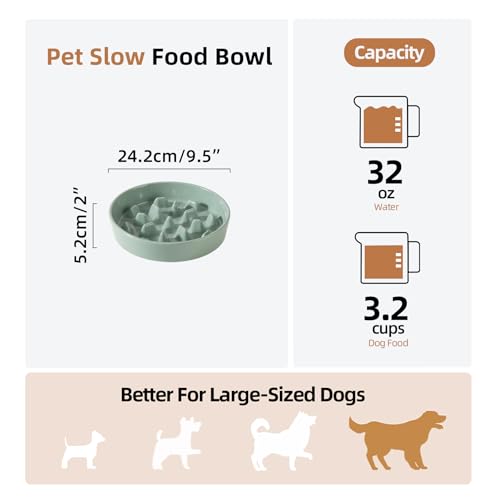 Havniva Ceramic Slow Feeder Dog Bowls, 3.2 Cups Dog Bowl Slow Feeding for Medium and Large Breed, 9.5inch Puzzle Dog Food Bowl Slow Feeder Non-Slip Anti-Gulping and Anti-Choking Reduces Bloating - color: 1 x Light Green-C, size: 9.5inch