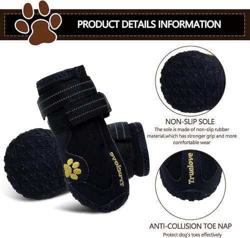 Expawlorer Dog Shoes for Large Dogs, Dog Shoes for Hot Pavement, Hiking Walking, Anti-Slip Rugged Sole,Waterproof Dog Booties for Outdoor Rain Days, All Weather Dog Boots & Paw Protectors (Black) - size: Size 5: 2.80"x2.44" (L*W) (Pack of 4)