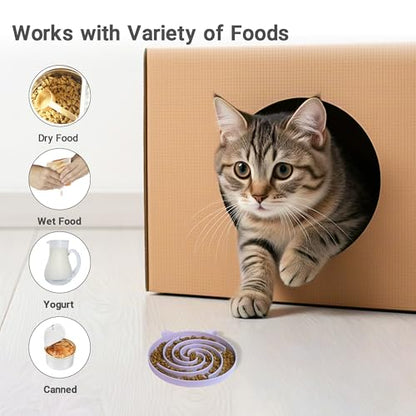 Bifeaw Slow Feeder Cat Bowl, Easy to Clean Silicone Bowl, Ideal for Dry and Wet Food (Purple and White) - color: Purple and White