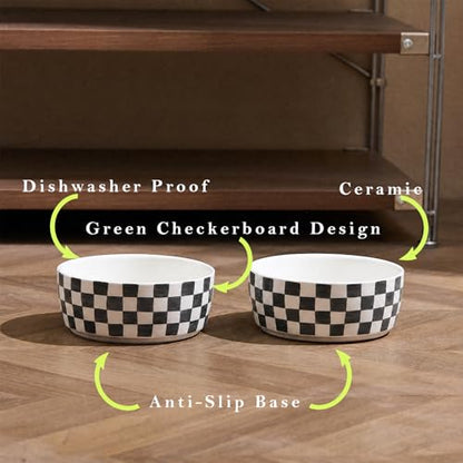 6.4 inch Ceramic Hand Painted Basic Dog Bowl Set of 2 with Anti-Skid Rubber Base, Food and Water Bowls for Small Pets,Black - color: Black