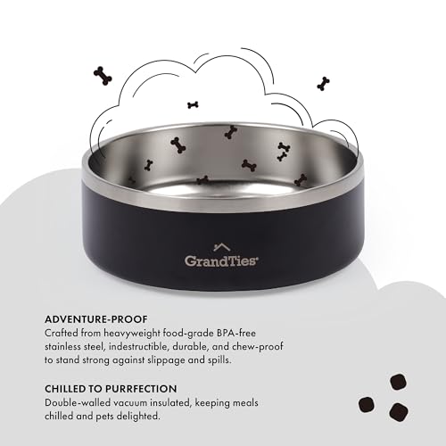 GrandTies Stainless Steel Engraved Pet Bowl | Reusable BPA-Free Insulated Pet Bowls | Large Heavy Duty Non Skid Spill Proof Dog Bowl | Outdoor Dog Water Bowl (24oz, Midnight Black) - color: Midnight Black, size: 24oz