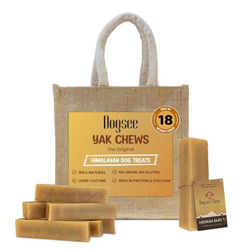 Dogsee Himalayan Yak Cheese Chews – Medium Size (18 Pack) | Rawhide-Free & Long-Lasting Treats for Dogs | Helps Fight Plaque & Tartar | Natural Dental Chews for Teeth Cleaning - size: Medium (Pack of 18)