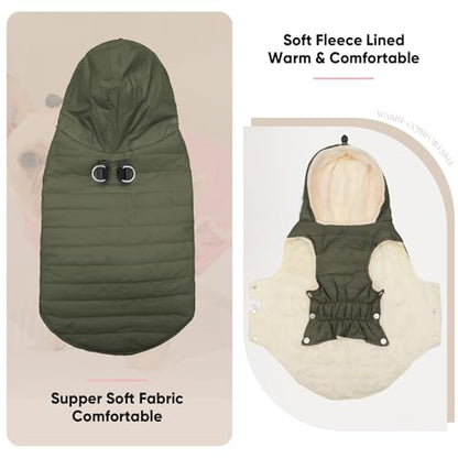Vecomfy Fleece Lining Dog Hoodie with Harness Built in,Extra Warm Small Dog Jacket in Winter Puppy Coats with Drawstring Hooded,Green XS - color: Green(Harness Built in), size: X-Small (Pack of 1)