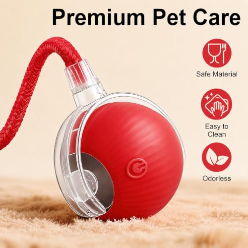 Smart Interactive Automatic Electric Rolling Moving Rechargeable Motion Activated Self Play Electronic Stimulation Chase Teaser Ball Toy with Rope for Indoor Bored Adult Cat and Dog, Pink - color: Pink