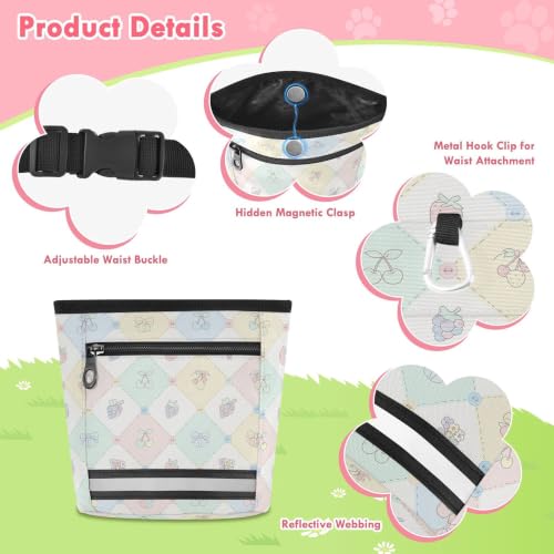 Fruits Water-Resistant Dog Treat Pouch, 3 Ways to Wear Treat Bag with Magnetic Closure & Reflective Strip, Hands-Free for Pet Training, Walking