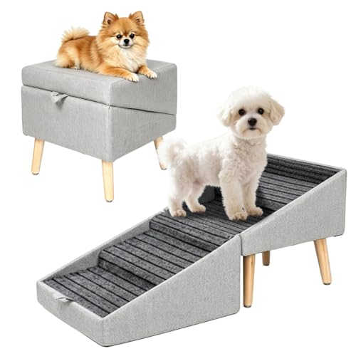 Dog Ramp for Couch Sofa and Low Bed, 13.5"H 2-in-1 Foldable Split Ottoman&Steps, Non-Slip Wooden Pet Stairs for Small Senior Injured Dogs & Cats
