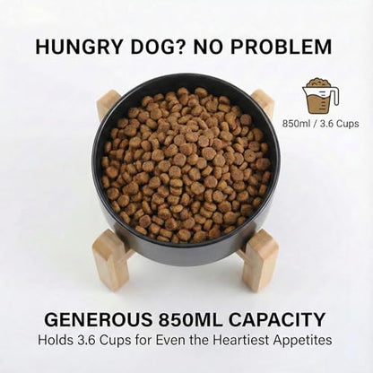 hjn Elevated Ceramic Dog Bowl/Raised Ceramic Dog Bowls with Bamboo Stand, 15°Slanted Raised Pet Feeder for Small Medium Dogs and Cats, Non-Slip Heavy Weighted Design (Black, 3.6Cup) - color: Black, size: 3.6Cup