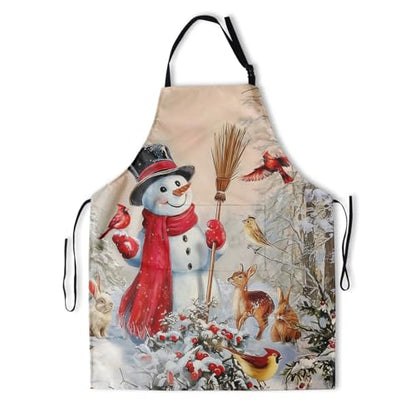 Sweetshow Cute Dog Apron with 2 Pockets and Adjustable Neck Waterproof Kitchen Cooking Dog Grooming Aprons for Women Men - color: Winter Snowman