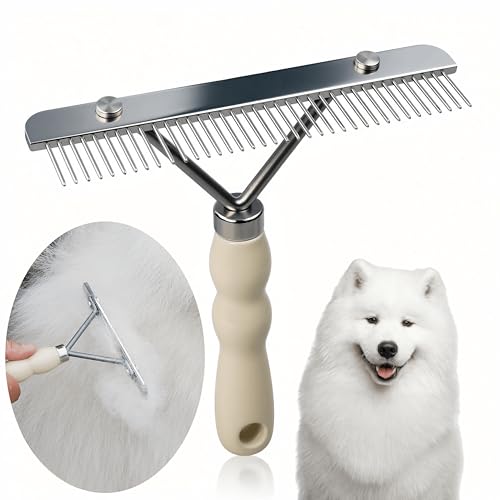 Undercoat Rake for Dogs, Grooming Rakes Brushes for Shedding Long Hair Coats Husky, German Shepherd, Golden Retriever, Long Tooth Removes Loose Hair Tangles