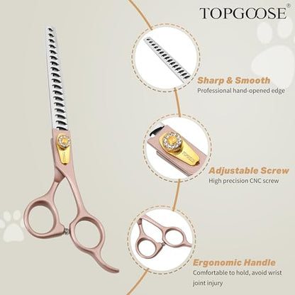 Thinning Shears for Dogs and Cats Pet Grooming Scissors Chunkers Shears 440C Stainless Steel Professional Dog Trimming Scissors 7.5'' (Rose Gold, Chunker) - color: Rose Gold