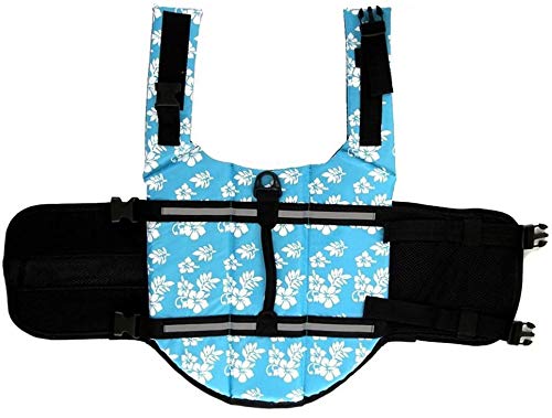 Izefia Dog Life Jacket Swimming Safety Coat Floatation Life Vest Life Saver with Handle for Small Dog Puppy Large Dog (Blue Flower, XS) - color: Blue Flower, size: X-Small