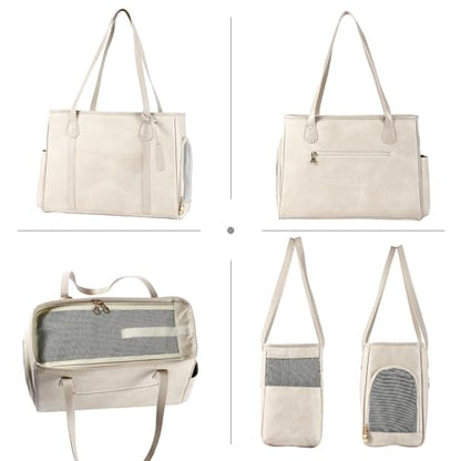 Stylish Dog Purse Carrier, Leather Pet Carrier Bag for Small Dogs Cats Puppy, Airline Approved Soft-Sided Carrier Beige - color: Beige