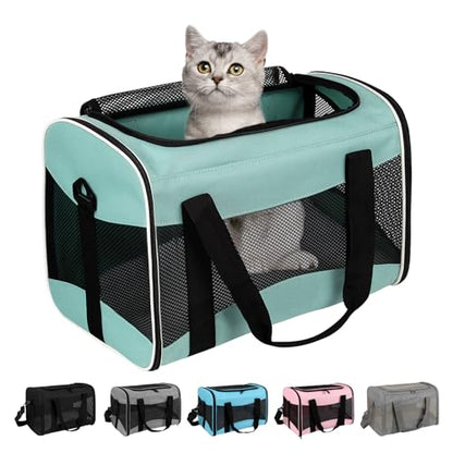 Cat Dog Carriers Soft-Sided Pet Carrier Large Cats for Medium Big Cat Small Dog Puppy up to 16lbs TSA Airline Approved Animal Collapsible Cat Carrier Carriers Travel Carrier Cat Bag (17x11x11) - color: green, size: 17.0"L x 11.0"W x 11.0"H