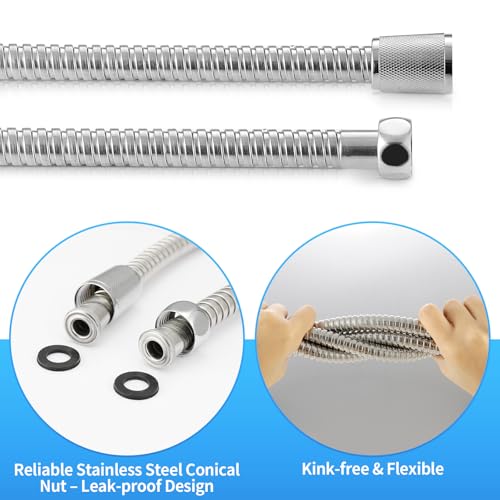 79 Inch Extra Long Stainless Steel Shower Hose - Flexible & Wear-Resistant with Chrome shower head with hose Plated Nut & Insert - color: Chrome, size: 79 Inches