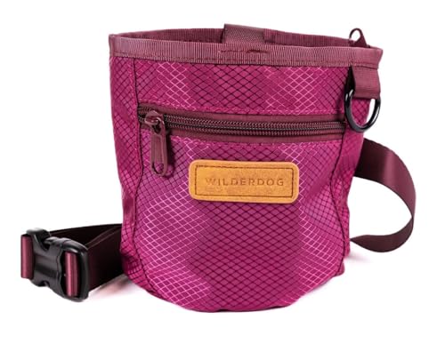 Wilderdog Dog Training Treat Pouch with Magnetic and Zipper Closure, Carabiner Attached, Adjustable Waist Strap - Magenta - color: Magenta
