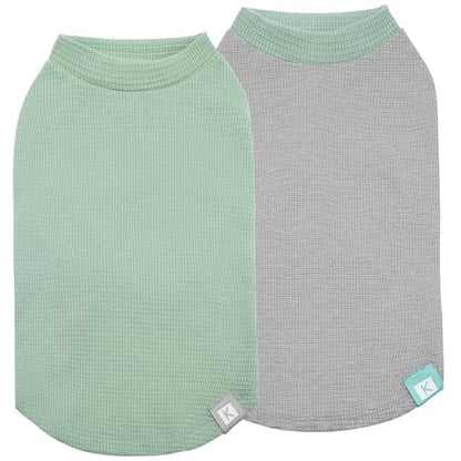 KYEESE 2Pack Dog Shirts Waffle for Small Dogs Stretchy Pet T-Shirts Lightweight Dog Tank Top Sleeveless Dogs Vest Breathable, Large, Green+Grey - color: 06# 2Pack(Green+Grey), size: Large (12-18lbs)