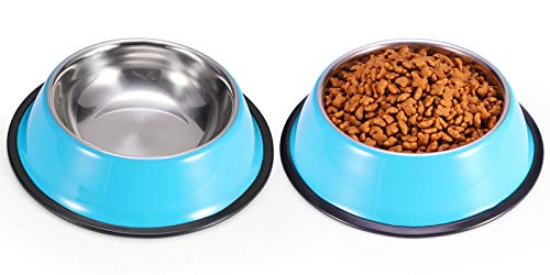 Stainless Steel Dog Bowls, Food and Water Non Slip Anti Skid Stackable Pet Puppy Dishes for Small, Medium and Large Dogs (2 Pack) - color: Blue, size: 2¼ Cup/18 oz