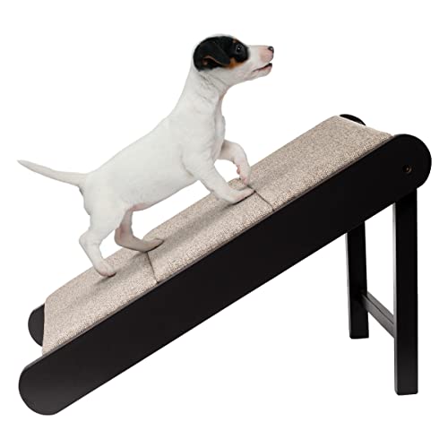 Pet Ramp - Foldable Wooden Dog Ramp for Getting onto Beds, Couches, or Into Vehicles - Dog Accessories for Small Dogs by PETMAKER (Gray/Cream) - color: Cream