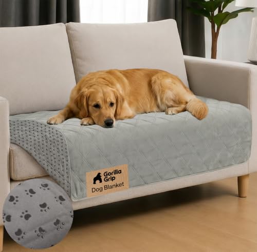 GORILLA GRIP® Waterproof Dog Blanket, Leakproof Couch Cover for Dogs, Silicone Grip Backing, Protects Sofa, Sectional, Bed, Crate, Car & RV, Tear-Resistant Washable Pet Blanket, 50x40 Light Gray - color: Light Gray, size: 40" X 50"