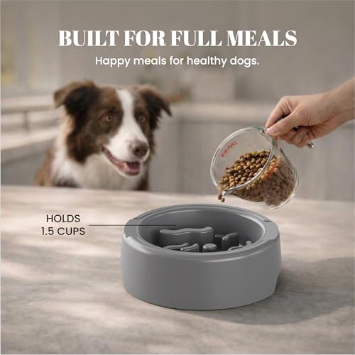 AVERYDAY 3 Pack Slow Feeder Dog Bowl Set, Two Weighted Maze Insert Bowls, Anti-Slip Changeable Puzzle Feeding Bowl for Wet Dry & Raw Dog Food, Slow Eating Deep Pet Food Dish for Medium & Large Breeds - color: Serene Slate