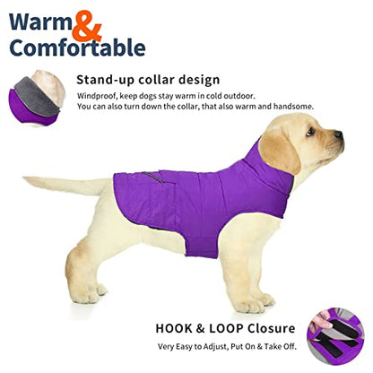 Petglad Dog Coat, Waterproof Dog Winter Jacket with Pocket, Reflective Adjustable Pet Snow Vest, Warm Cozy Fleece Sweater for Small Medium Extra Large Dogs - Purple, 3XL - color: Purple, size: 3XL(Chest Girth:33.9-42.9")