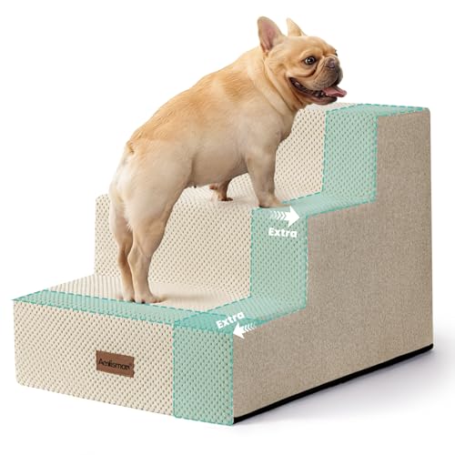 Aodisman Dog Stairs for Small Dogs, 3-Step Wider Pet Stairs for Couch and Beds, Non-Slip Dog Steps for Old Cats, Puppy, Small Medium Dogs,15.7" H,Beige - color: Beige, size: 15.7" x 21.8" x 15.7"