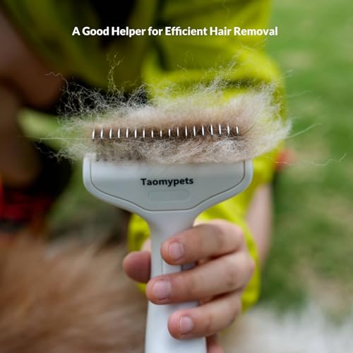 Self Cleaning Grooming Rake Brush for Shedding Gently Removes Loose Undercoat Mats Tangled Deshedding Grooming Tool for Dogs Cats Extra Wide (Blue) - color: Blue
