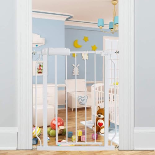 ALLAIBB Extra Wide Pressure Mounted Baby Gate Walk Through Child Kids Safety Toddler Tension White Long Large Pet Dog Gates with Extension for doorways Kitchen (24.02-29.13/61-74cm, White) - color: White, size: 24.01-29.13/61-74cm