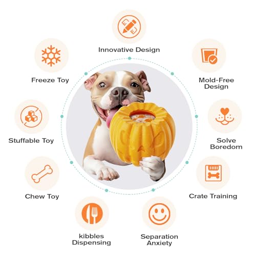 Pumpkin-Shaped Interactive Dog Toy for Dogs Multifunctional Food Dispenser, Frozen Lick Toy & Durable Chew Toy for Aggressive Chewers, Safe Nylon & Coffee Wood Fiber, Easy to Clean, Relieves Anxiety - color: Pumpkin Shape